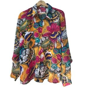 Vintage 90s Sheer Button Blouse Shirt top size L Compagnie International Express